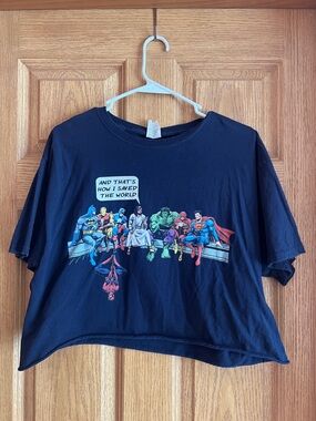 Black Cropped Superhero Graphic Tee - Comic Character Print